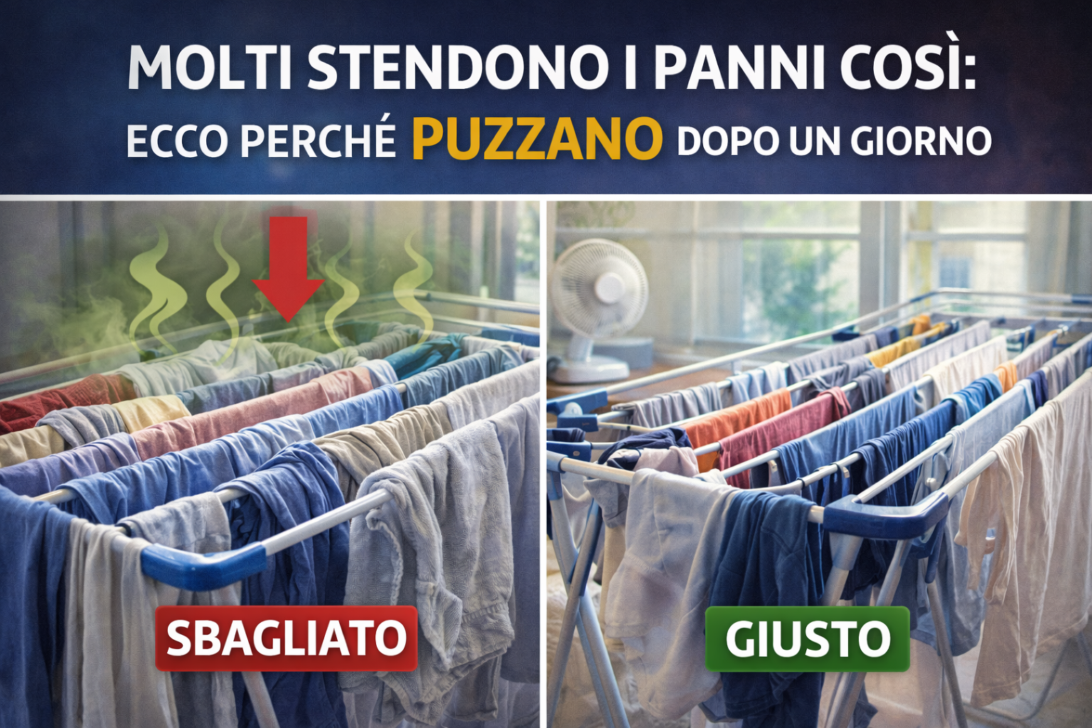 Molti stendono i panni così: ecco perché puzzano dopo un giorno